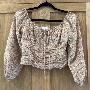 Astr the label Pink Floral Ruched Blouse